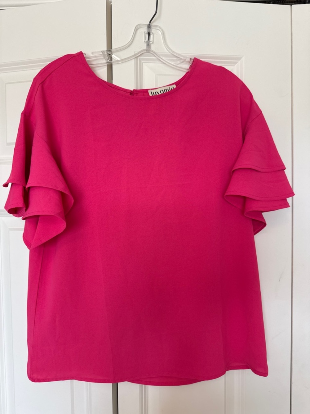 Luvamia Amazon Pink Ruffle Sleeve Women's Top Size Small